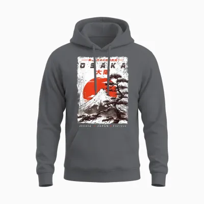 Osaka City Retro Japanese Ukiyoe-E Artwork Osaka T-Shirt, Black Unisex Hoodie - Charcoal