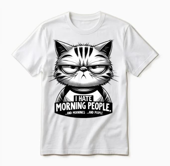 Katze - I Hate Morning People Morgenmuffel Funny Unisex T-Shirt in White