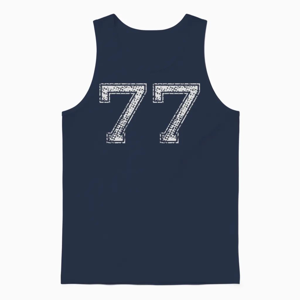 Number 77 Numbered Retro Style Unisex Tank Top in Navy