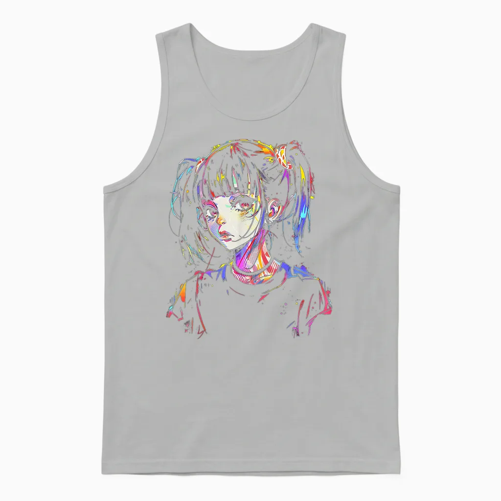 Anime Manga Graphic Illustration Colorful Anime T-Shirt, Black, S Unisex Tank Top in Ash