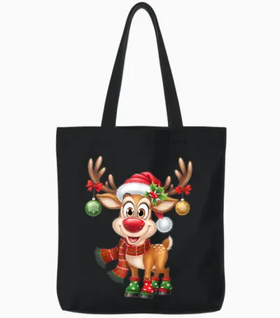 Christmas T-Shirt Reindeer Rudolph Funny Gift T-Shirt, Black Tote Bags - Black