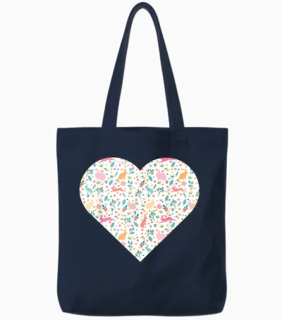 Cœur Rempli De Lapins Et De Verdure De Couleur Pastel Tote Bags - Navy