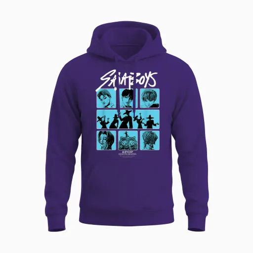 Kpop Demon Hunters Saja Boys Posterized Squares Unisex Hoodie - Purple