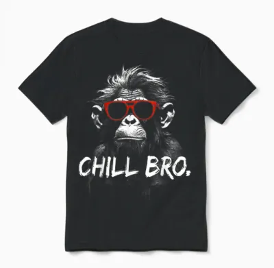 Chill Bro Cool Monkey with Sunglasses Gift Idea Gamer T-Shirt, Black Unisex T-Shirt - Black