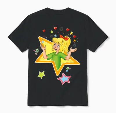 Bibi Blocksberg - Star with Heart T-Shirt, Blue Unisex T-Shirt - Black