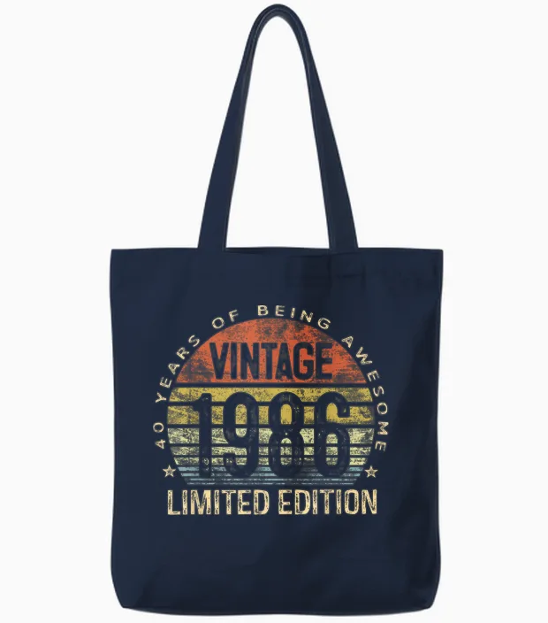 Vintage 1986 Limited Edition 40-Year-Old 40th Birthday Tote Bags in Navy