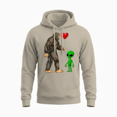 Cute Bigfoot Alien Love Sasquatch Heart Valentine Unisex Hoodie - Sand