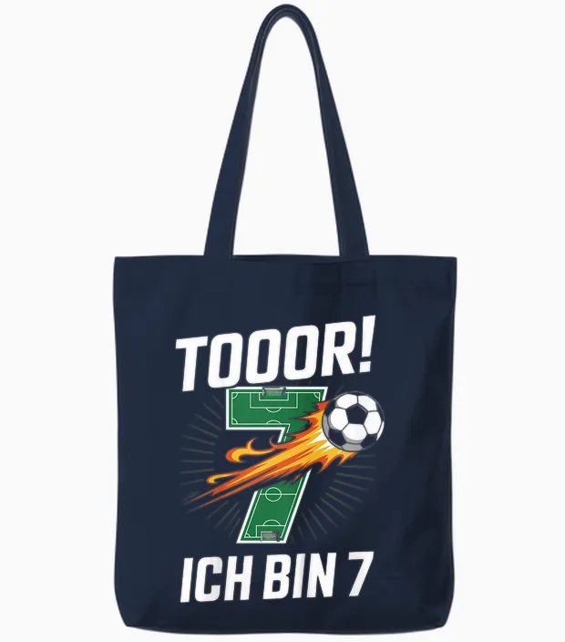 Children's Toor Ich Bin 7 7th Birthday Football Boy Cool Tote Bags in Navy