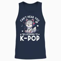 Can't Hear You I'm Listening to Kpop Wolf K-Pop Merchandise Unisex Tank Top in Navy - 2