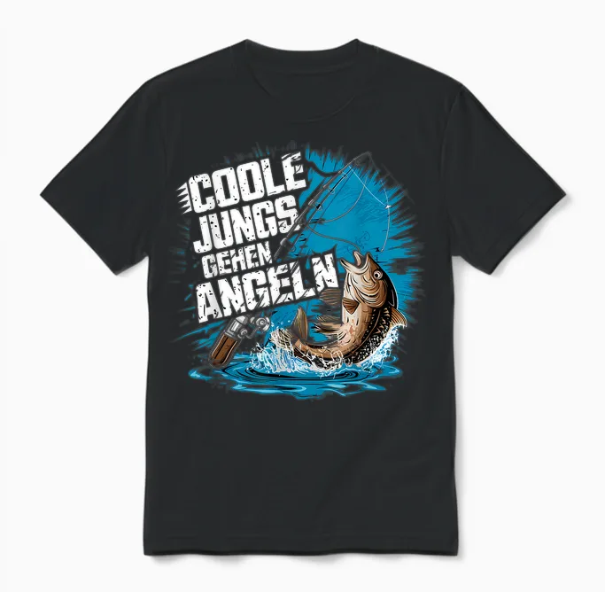 Cool Boys Walking Angeln Fisch Fangen Angler Fishing T-Shirt, Black Unisex T-Shirt in Black