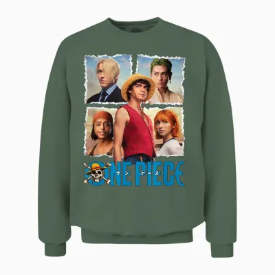 Children's One Piece Straw Hat Group T-Shirt, Blue Unisex Sweatshirt - Military Green