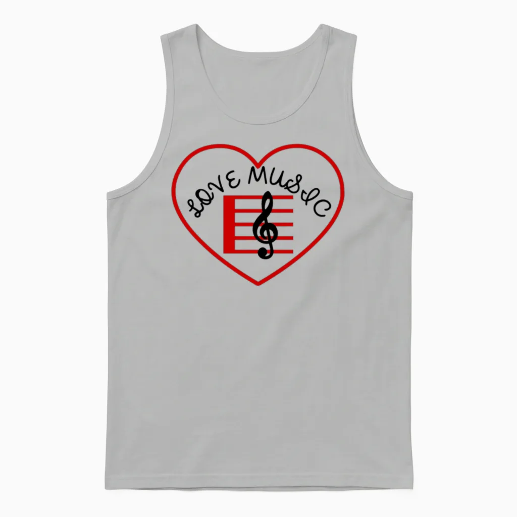 Love Music and Red Heart Lovers Gift Unisex Tank Top in Ash