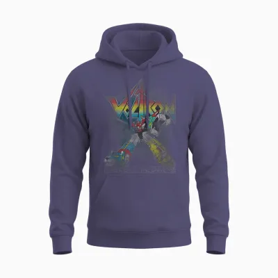 Voltron Retro Defender Rainbow Graphic Unisex Hoodie - Heather Sport Dark Navy