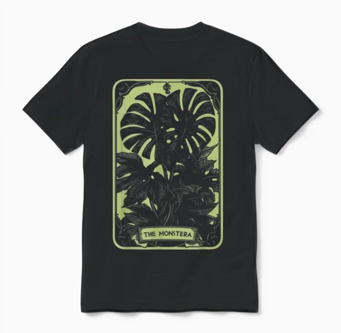 The Monstera Deliciosa Tarot Card | Green Witch Plant Lover Unisex T-Shirt in Black