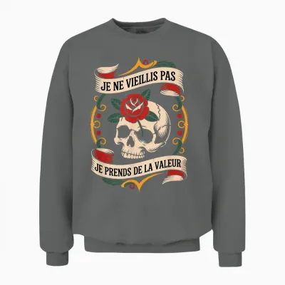 I'm Not Aged I Take Value Skull Roses Biker Unisex Sweatshirt - Graphite Heather