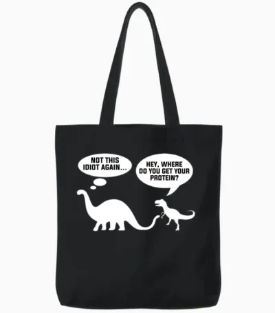 Funny Vegan Dino Tote Bags - Black