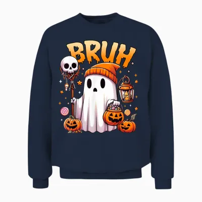 Bruh Ghost Halloween Cute Ghost Trick or Treat Candy Unisex Sweatshirt - Navy