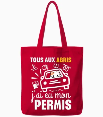 Young Driver Humor Gift Driving License T-Shirt, Black, S Tote Bags - Red