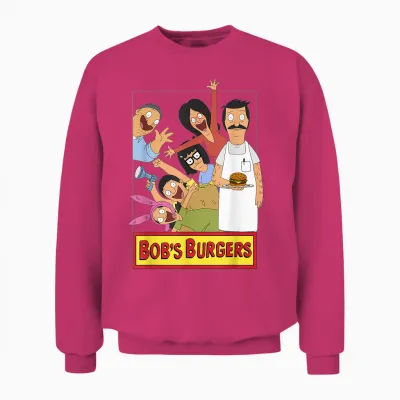 Bob's Burgers Family Shot & Teddy Logo Unisex Sweatshirt - Heliconia