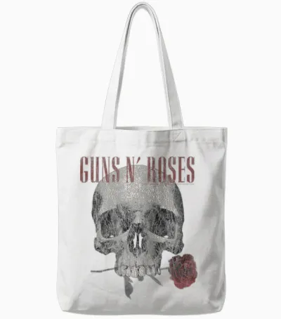 Guns 'n' Roses Hard Rock Band Flower Skull by Rock Off Tote Bags - White