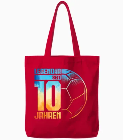 10th Birthday Retro Handball Player 10 Years Boy Kids T-Shirt, Black Tote Bags - Red