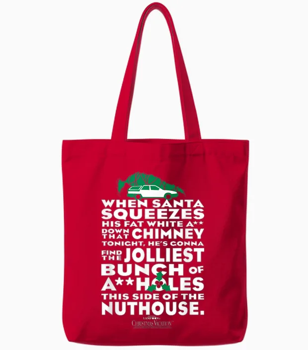 Warner Bros. Christmas Vacation Jolliest Bunch T-Shirt - Women's Unisex Small Red Short Sleeve Cotton Polyester Tote Bags in Red