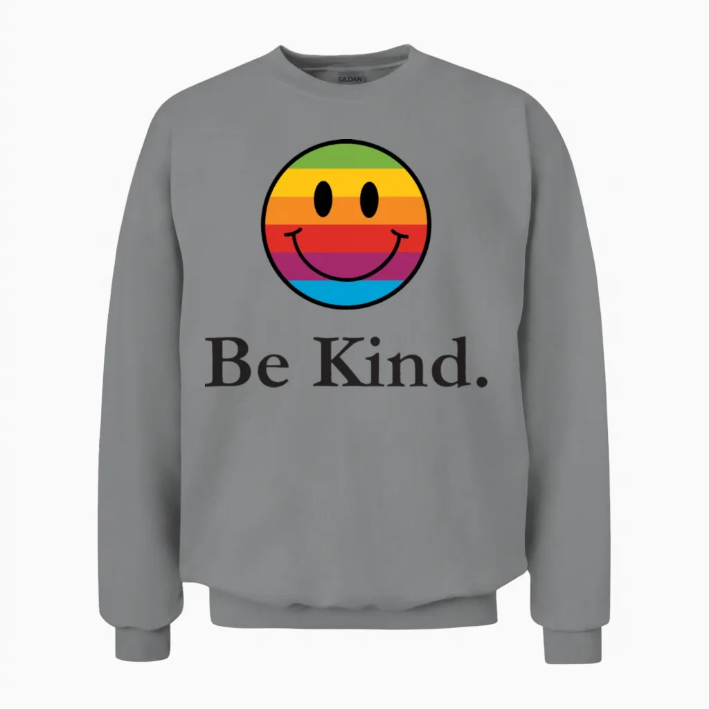 Be Kind Smile Face Retro Unisex Sweatshirt in Sport Grey