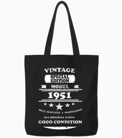 Vintage Retro White 1951 Tote Bags - Black