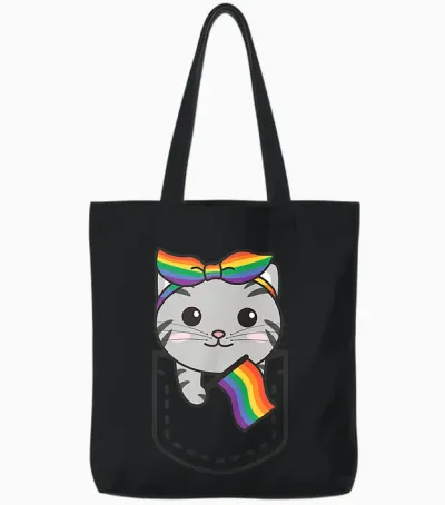Regenbogen Flagge Pride Monat Lgbtq Regenbogen Katze Tote Bags - Black