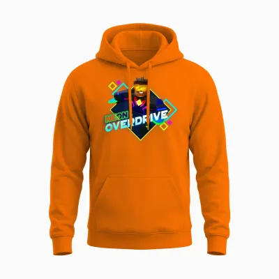 Roblox Black Neon Overdrive Classic Fit T-Shirt - Adult Crew Neck Short Sleeve Cotton and Polyester Unisex Hoodie - Safety Orange