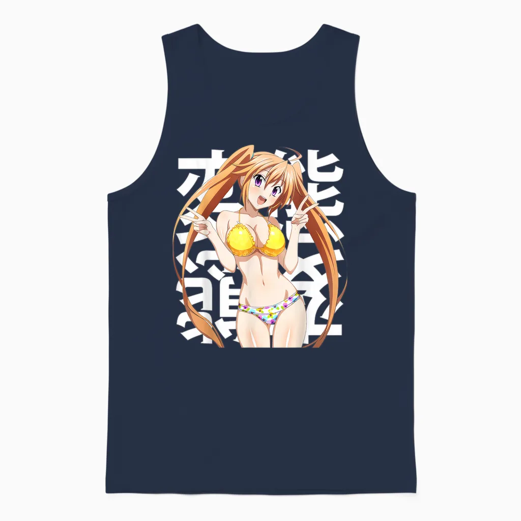 Anime Japonais Lewd Waifu Otaku Cosplay Weeb Manga Unisex Tank Top in Navy