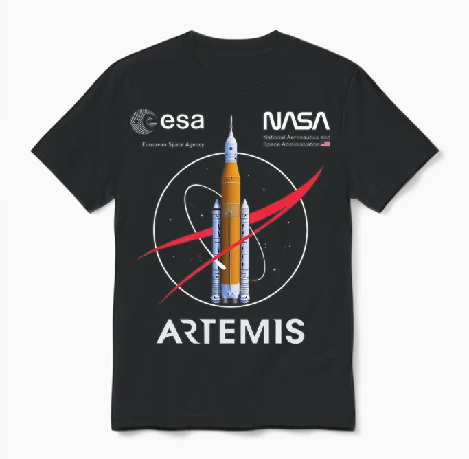 Nasa Artemis Mission Sls Worm and Esa Logo Langarmshirt Unisex T-Shirt in Black