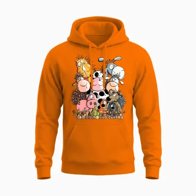 Funny Farm Animals Unisex Hoodie - Safety Orange