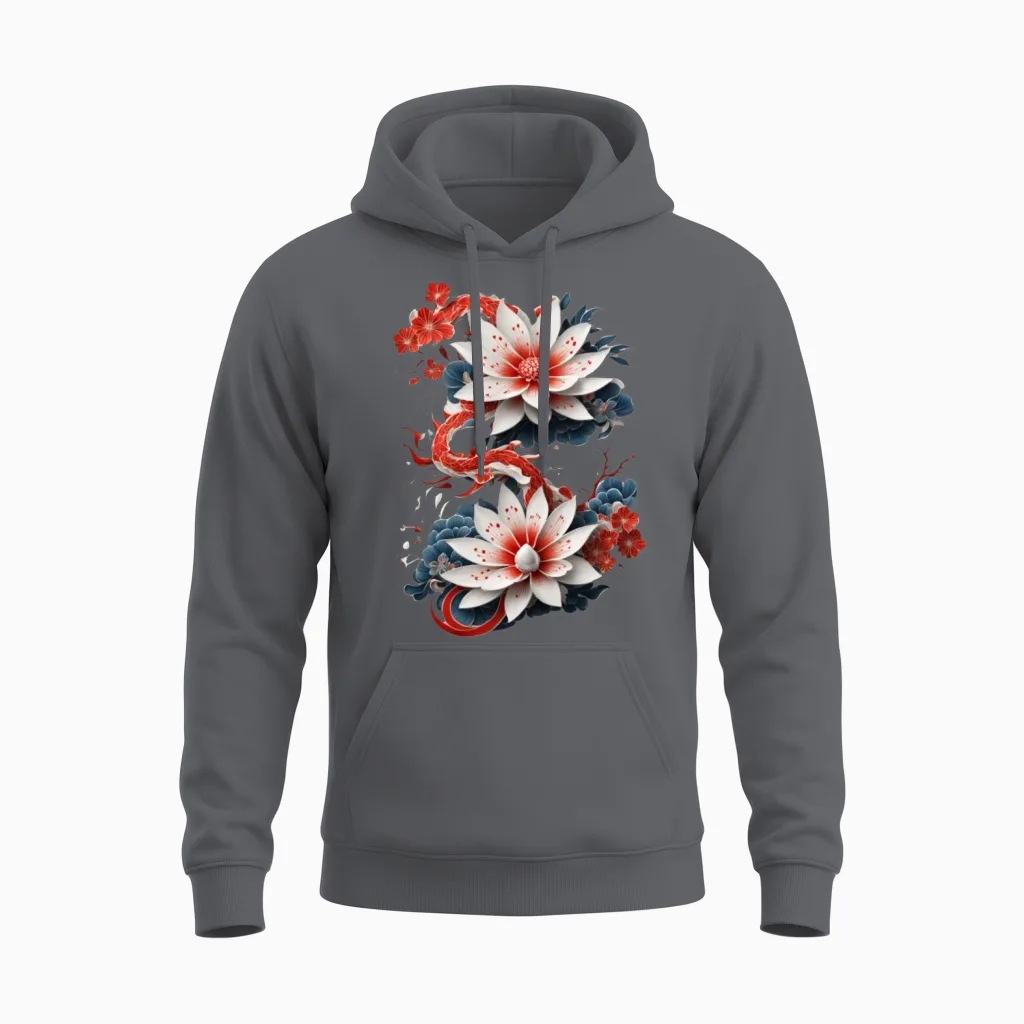 Japanese Flower Art Gd Floral & Botanical Gift Unisex Hoodie in Charcoal