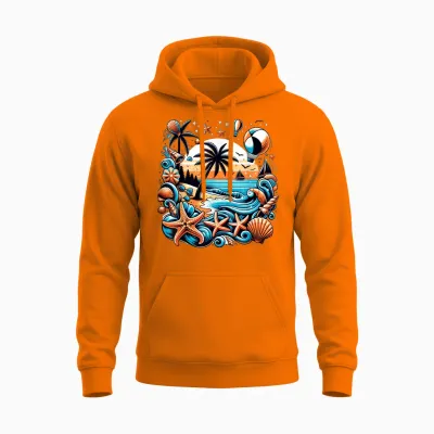 Ocean Themed Blue Starfish and Shells Women's T-Shirt, White, S Unisex Hoodie - Safety Orange