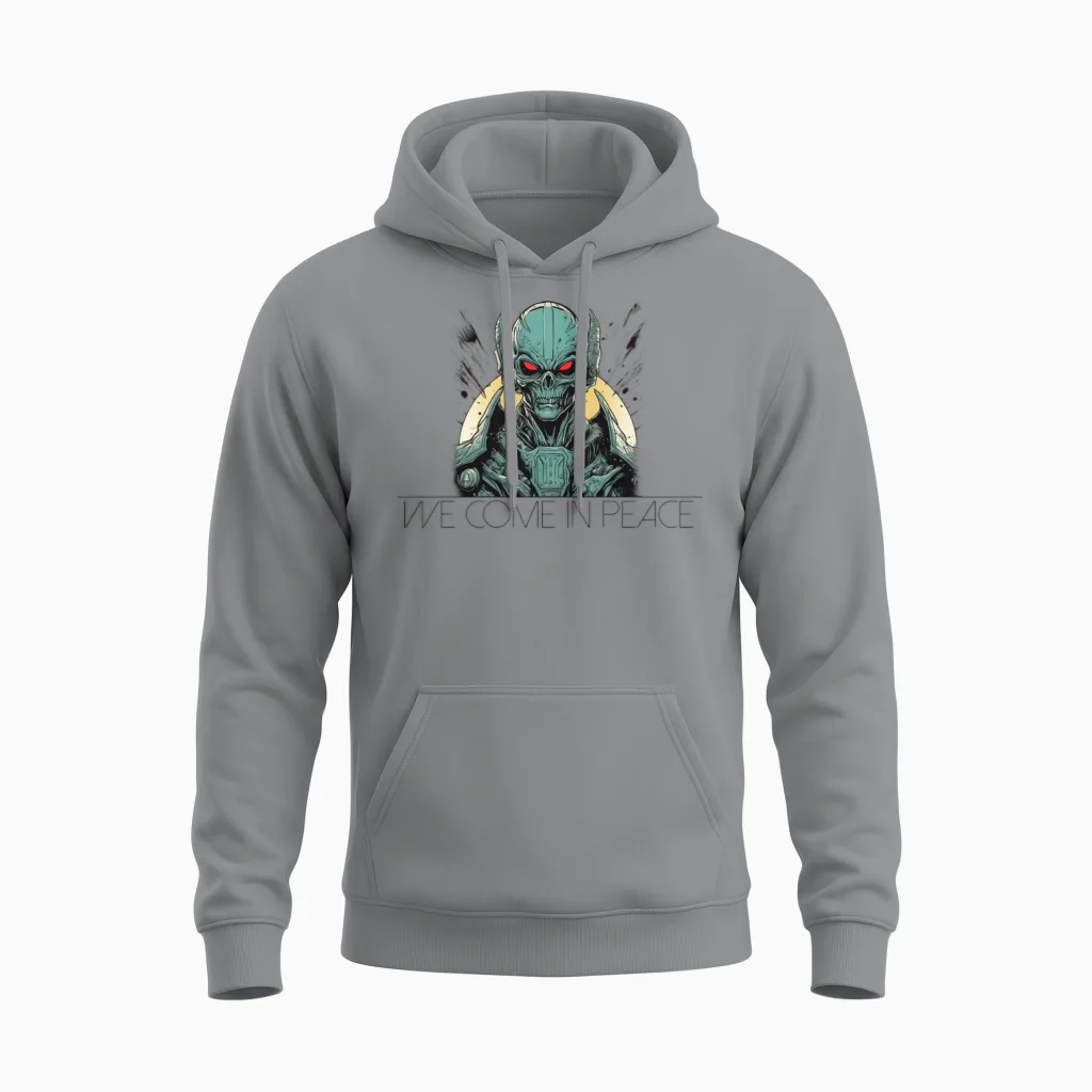 We Come in Peacealien Ufo Commander Unisex Hoodie in Sport Grey