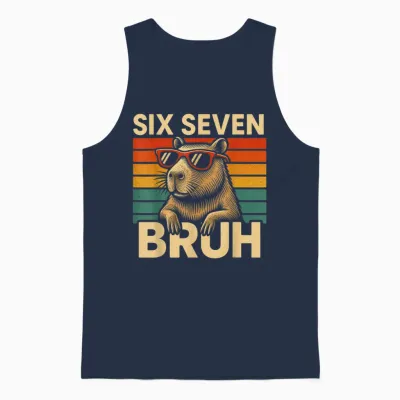 Six Seven Bruh Capybara Retro Vintage Funny 67 Meme Unisex Tank Top - Navy