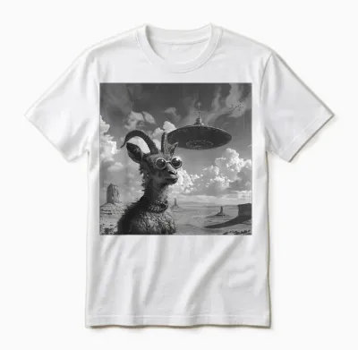 Ziegenbock Mit Ufo, Alien, Lustiges Ziegenbock Unisex T-Shirt - White
