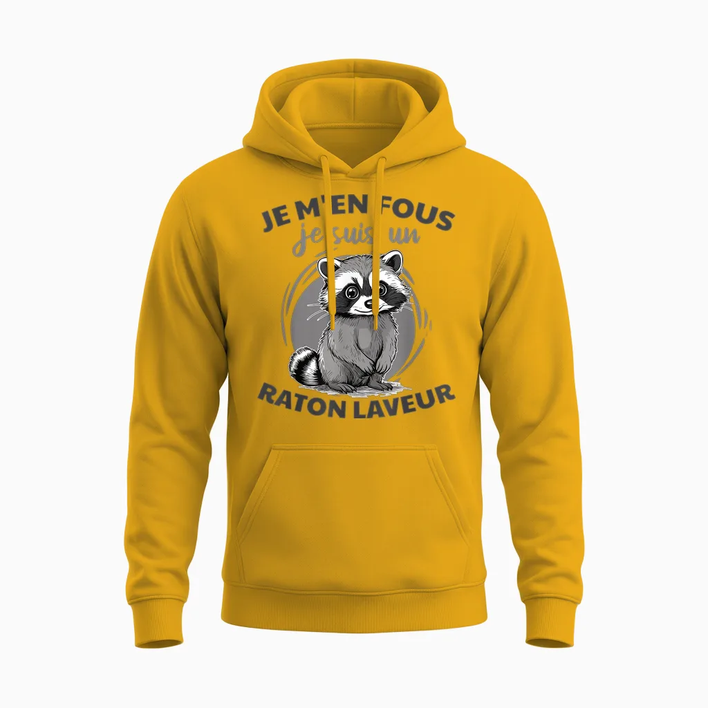 Je M'en Fous Je Suis Un Raccoon - Cute Raccoon Unisex Hoodie in Gold