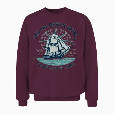 Sail the Seven Seas – Nautical Adventure Unisex Sweatshirt - Maroon