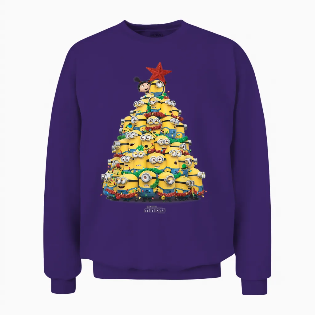 Minions Christmas Tree T-Shirt, Black Unisex Sweatshirt in Purple