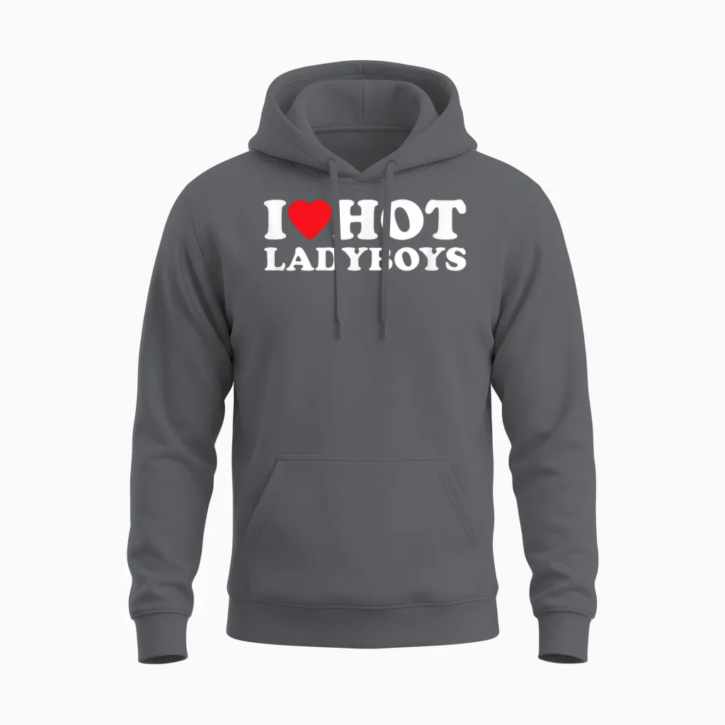 I Love Hot Ladyboys Funny Thailand Outfit T-Shirt, Black Unisex Hoodie in Charcoal