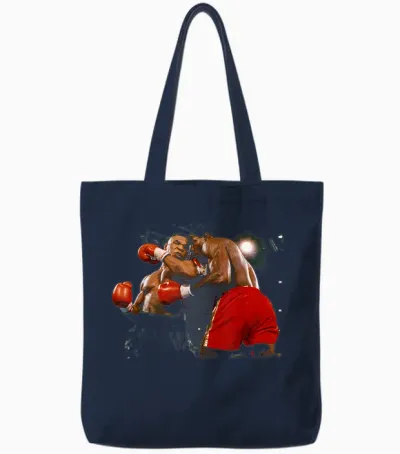 Mike Tyson Frank Bruno Fighting for Heavyweight Championship 1989 T-Shirt, Black, S Tote Bags - Navy