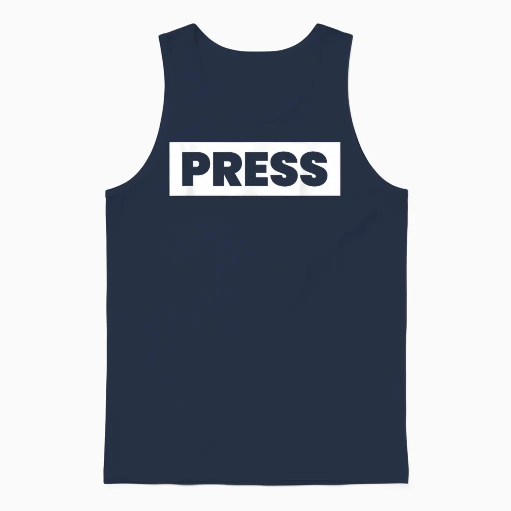 Press Design Saying Press Media News Journalists Press Unisex Tank Top in Navy
