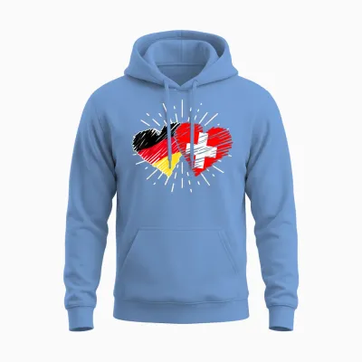 Deutschland Schweiz Freundschaft Herz Flagge Suisse Unisex Hoodie - Carolina Blue