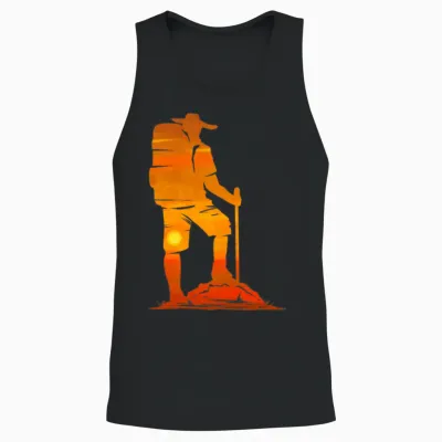 Backpacker in the Sunset While Hiking Unisex Tank Top - Black