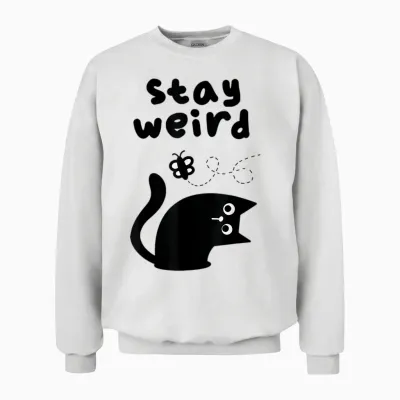 Bleib Komische Katze Unisex Sweatshirt - White