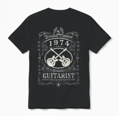 Vintage 1974 Guitarist Birthday Gift Guitar Player Unisex T-Shirt - Black