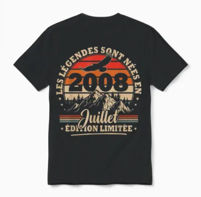 Vintage Anniversaire 18 Ans Cadeau Pour Né En Juillet 2008 Unisex T-Shirt - Black