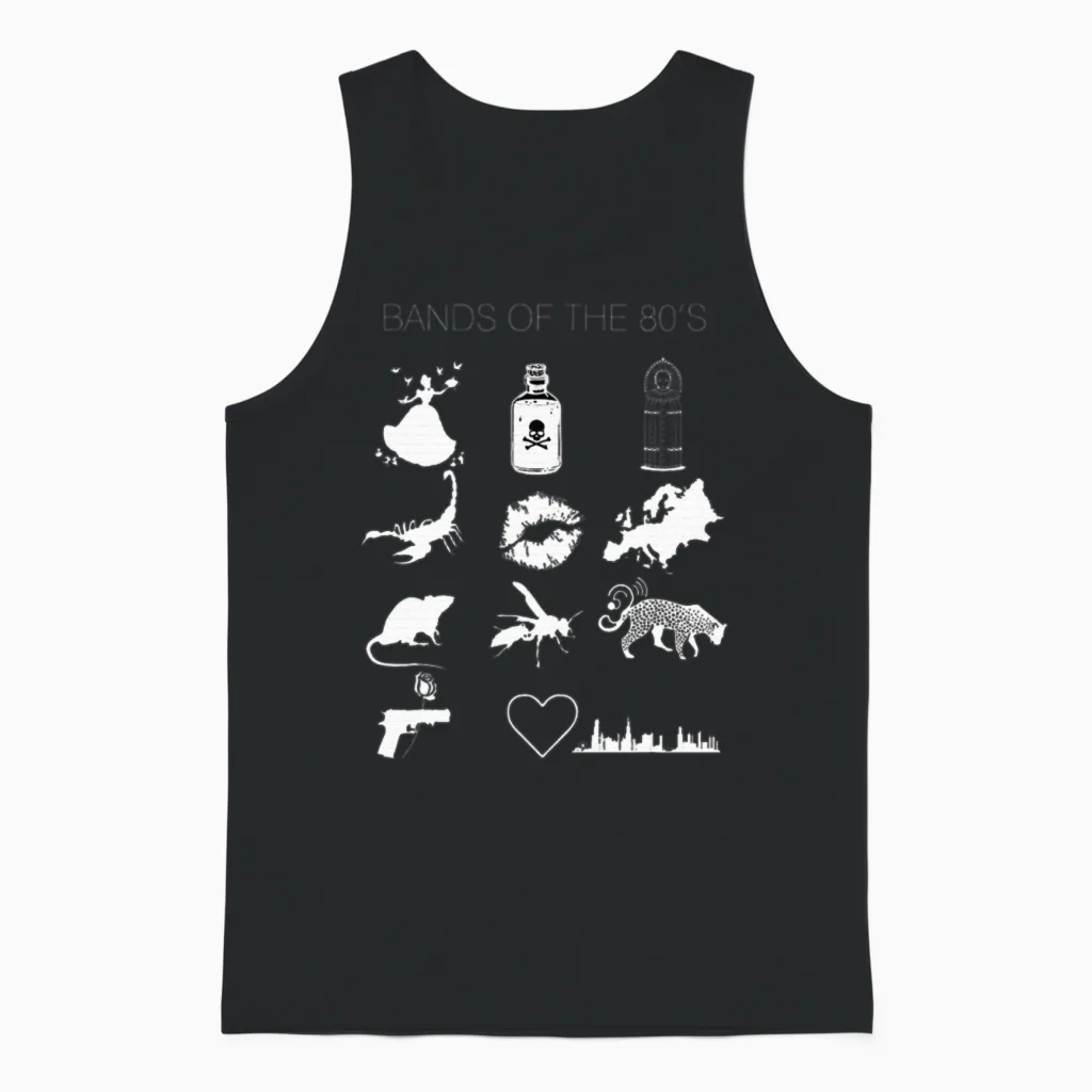 Bands of the 80's Hair Bands Rock Bands 1980's Unisex Tank Top in Black
